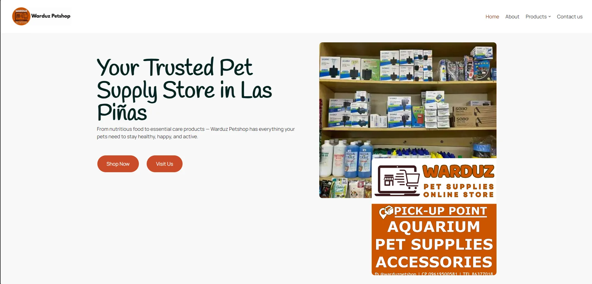 Warduz Petshop website showing the pet-shop content and layout